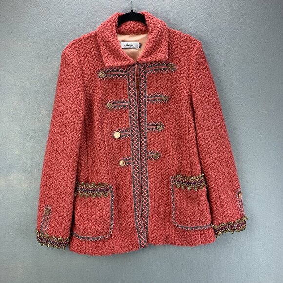 Jota+ge Blazer Jacket Womens Small Coral Designer Wool Pockets Embellished